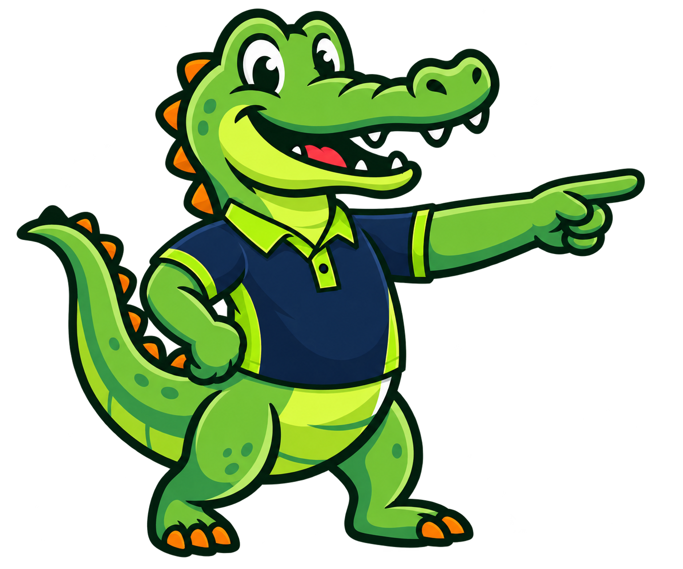 Gator Gleam mascot pointing toward the wash features
